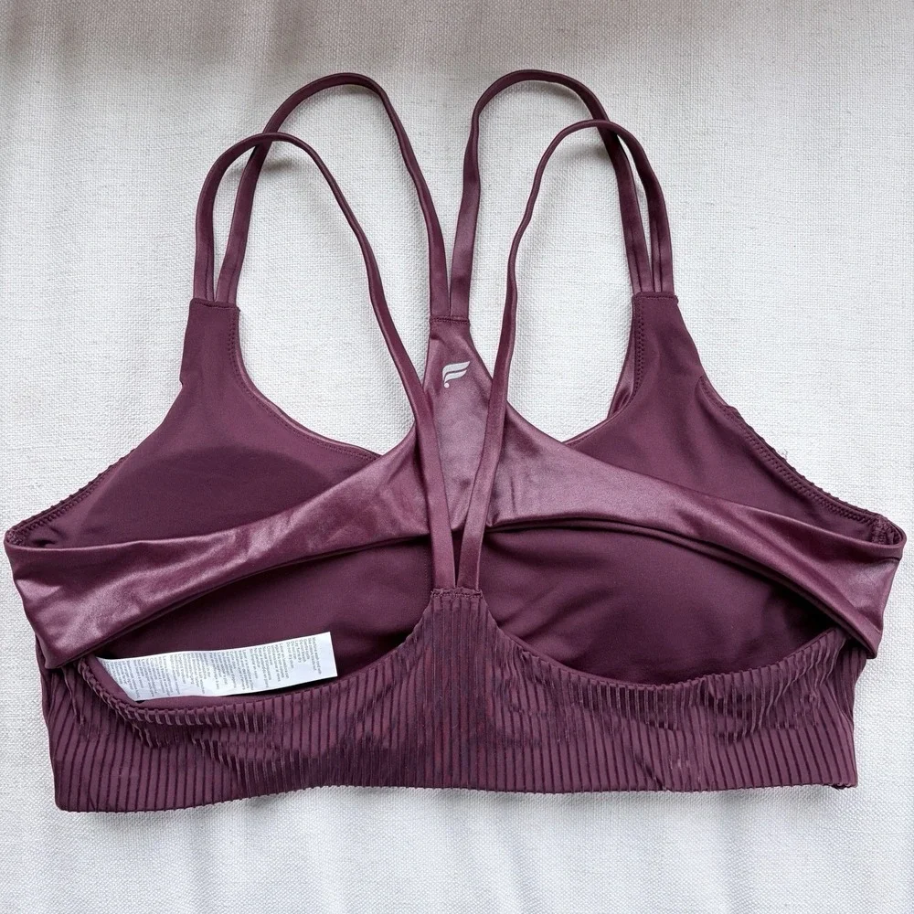 FABLETICS Principal Low Impact Bra‎ Size XL Faux Leather Merlot Strappy Cute Gym